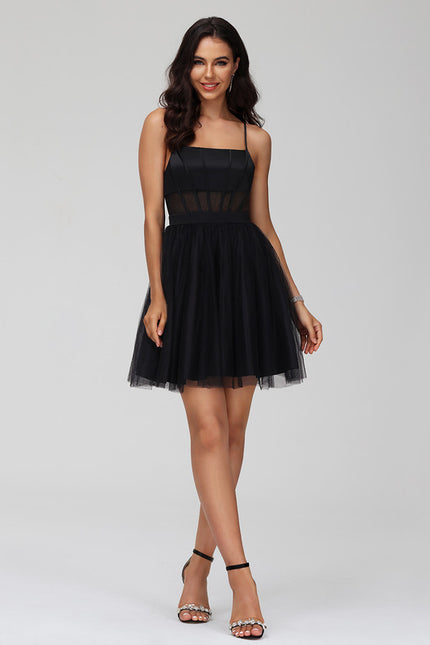 Robe Courte Cocktail Tulle Noir - gallery 4