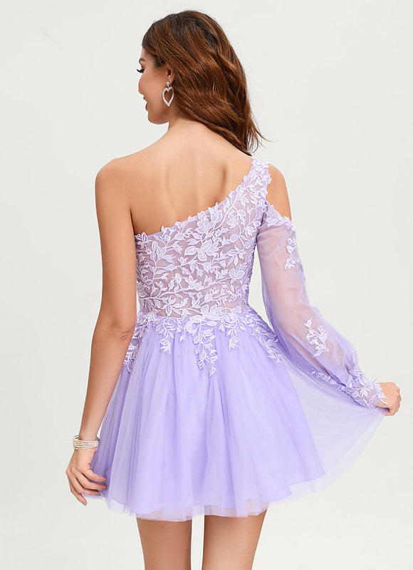 Robe Courte Asymétrique Coupe Trapèze À Volants - gallery 3