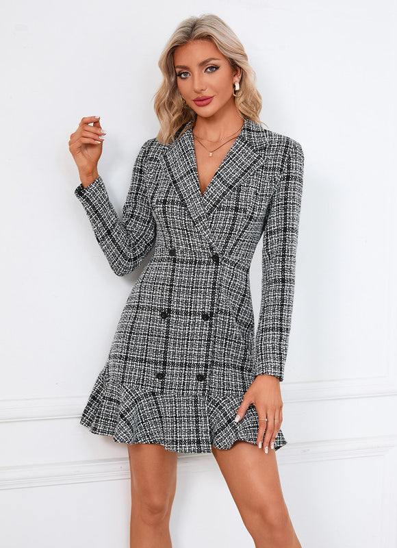 Robe Courte À Carreaux Élégante