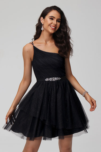 Robe Courte De Bal Asymétrique Scintillante - gallery 7