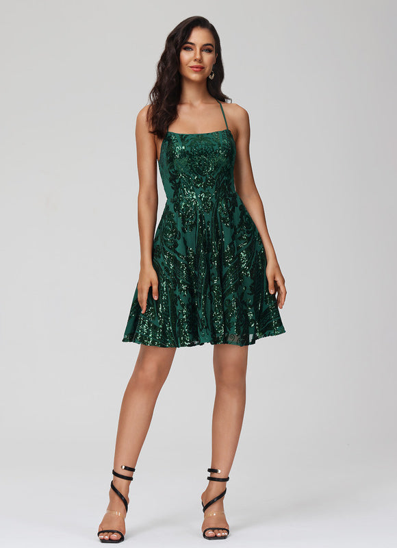 Robe Courte À Paillettes Émeraude - gallery 7