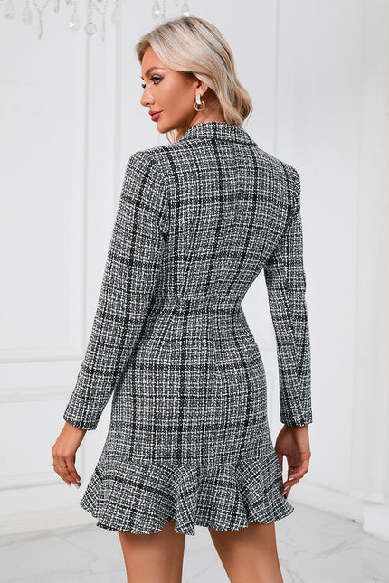 Robe Courte À Carreaux Élégante - gallery 5