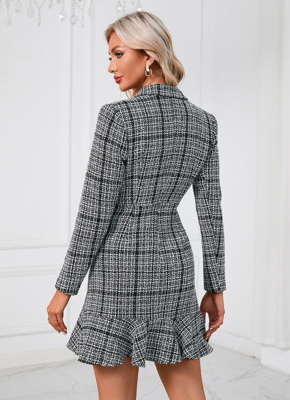 Robe Courte À Carreaux Élégante - gallery 5