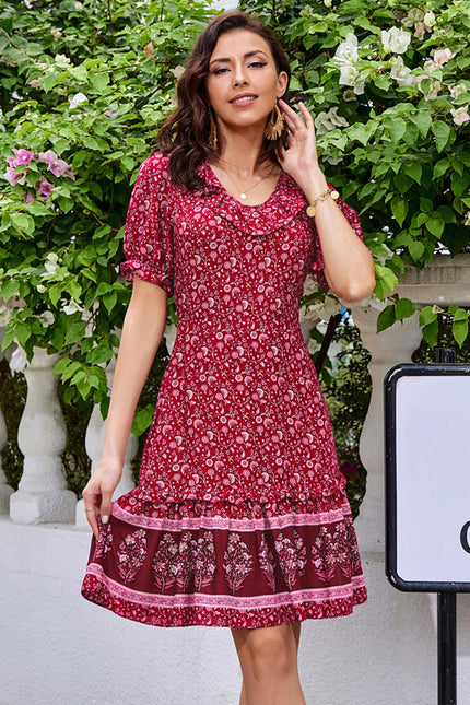 Robe Courte Bordeaux À Motifs - gallery 6