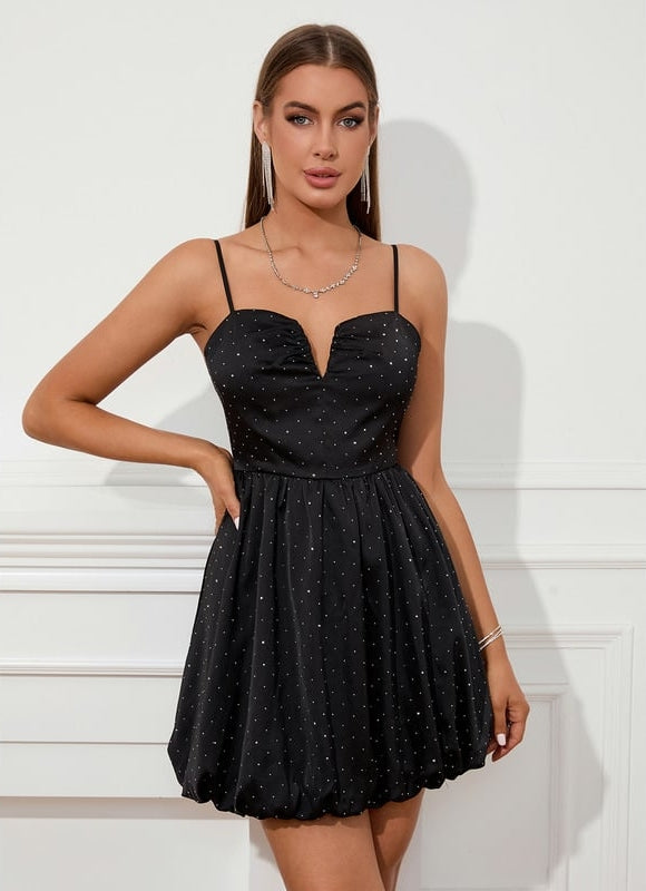 Robe Courte Bal Noire À Pois - gallery 1