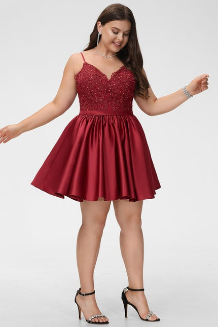 Robe Courte De Bal Satinée Bordeaux - gallery 7