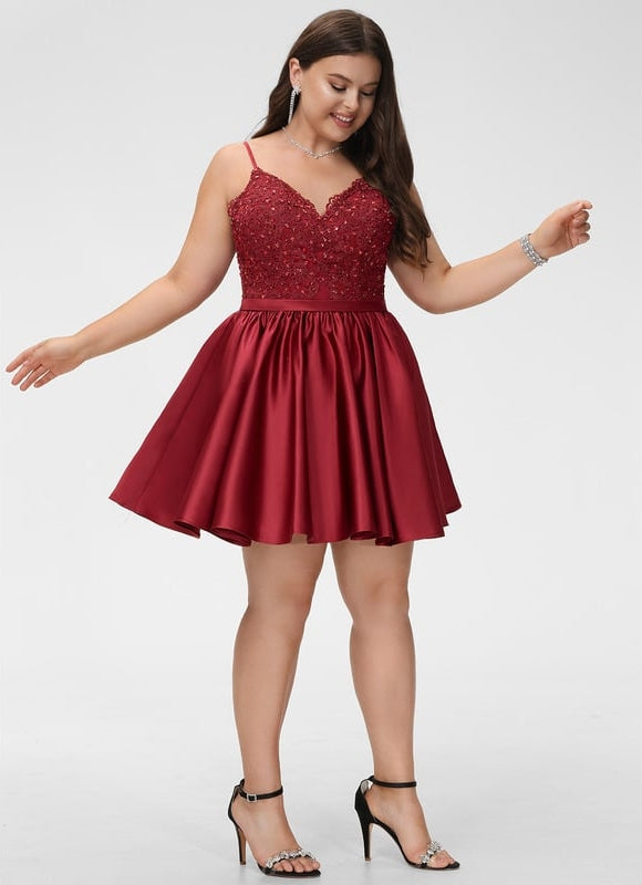 Robe Courte De Bal Satinée Bordeaux - gallery 7