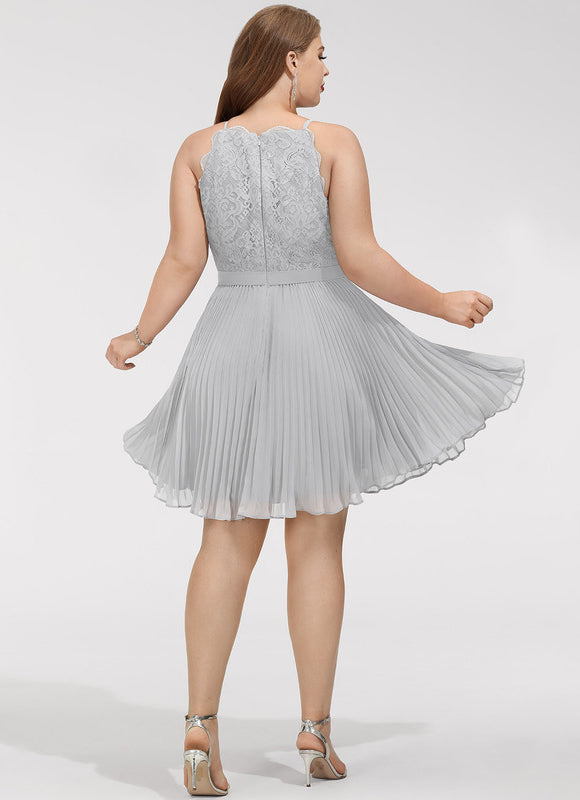 Robe Courte Grise Plissée - gallery 6