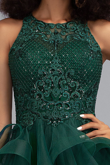 Robe Courte Tulle Volants Émeraude - gallery 6