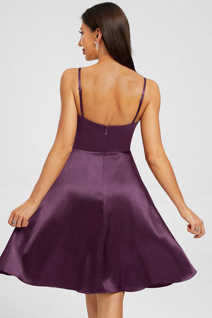 Robe Courte Satin Prune - gallery 4