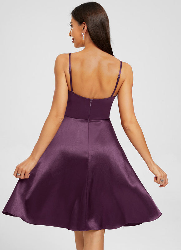Robe Courte Satin Prune - gallery 4