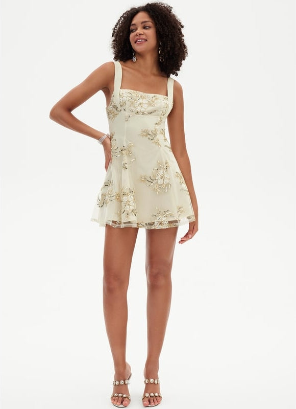 Robe Courte Florale Ivoire - gallery 2