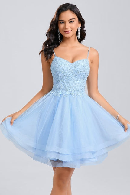 Robe Courte De Bal En Tulle Bleu
