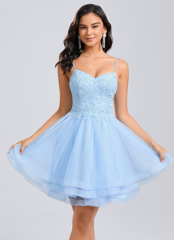 Robe Courte De Bal En Tulle Bleu