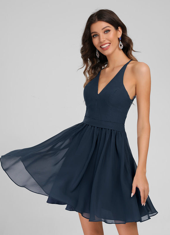 Robe Courte Mousseline Marine