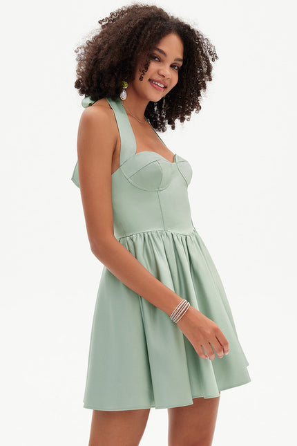 Robe Courte Satin Vert Pâle - gallery 3