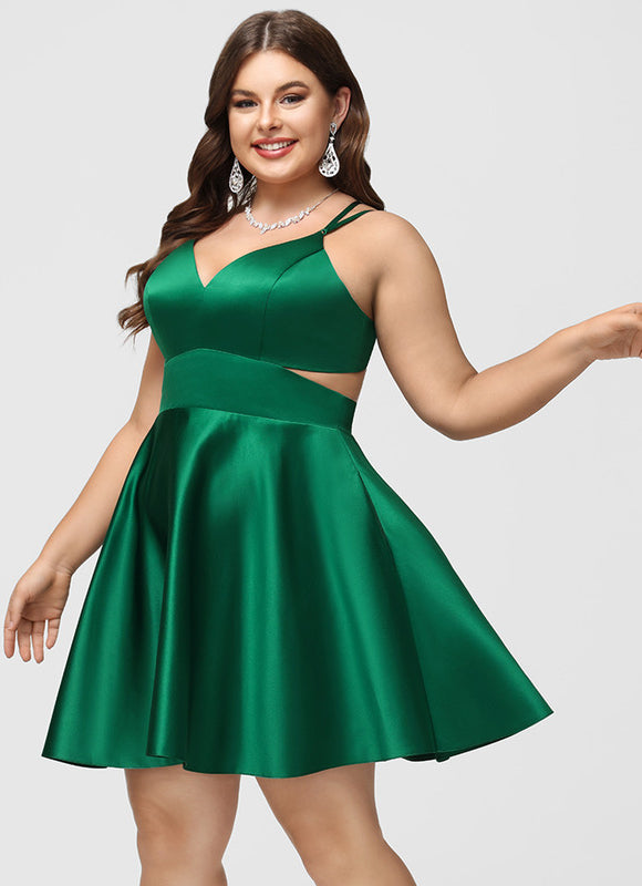 Robe Courte Satin Évasée Bleu - gallery 8