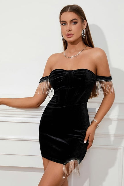 Robe Courte Velours À Franges - gallery 3