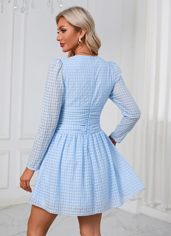 Robe Courte Vichy Bleu Clair - gallery 5