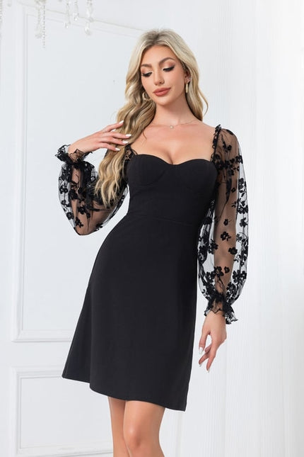 Robe Courte Noire Tulle Brodé - gallery 5