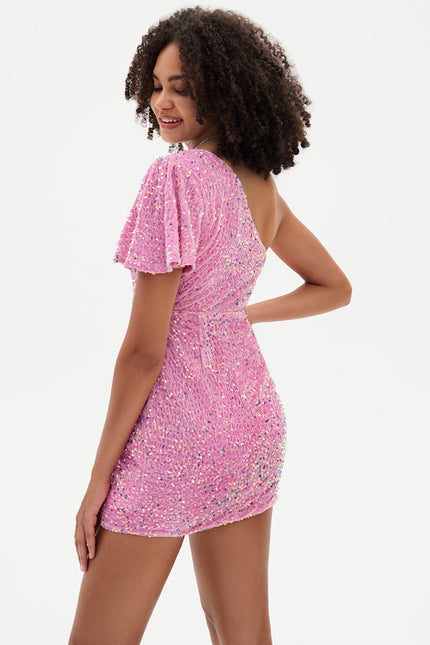 Robe Courte Pailletée Rose - gallery 2