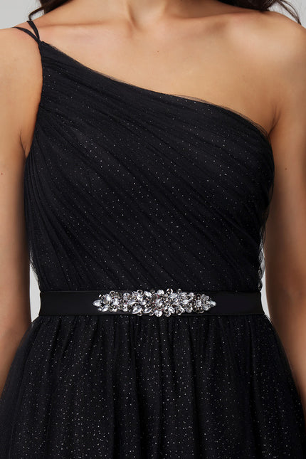 Robe Courte De Bal Asymétrique Scintillante - gallery 2
