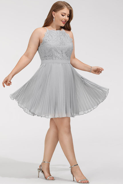 Robe Courte Grise Plissée - gallery 8