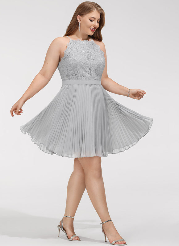 Robe Courte Grise Plissée - gallery 8