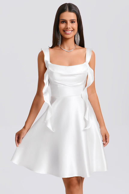 Robe Satin Blanche Courte - gallery 1
