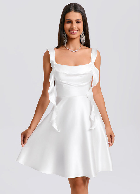 Robe Satin Blanche Courte - gallery 1