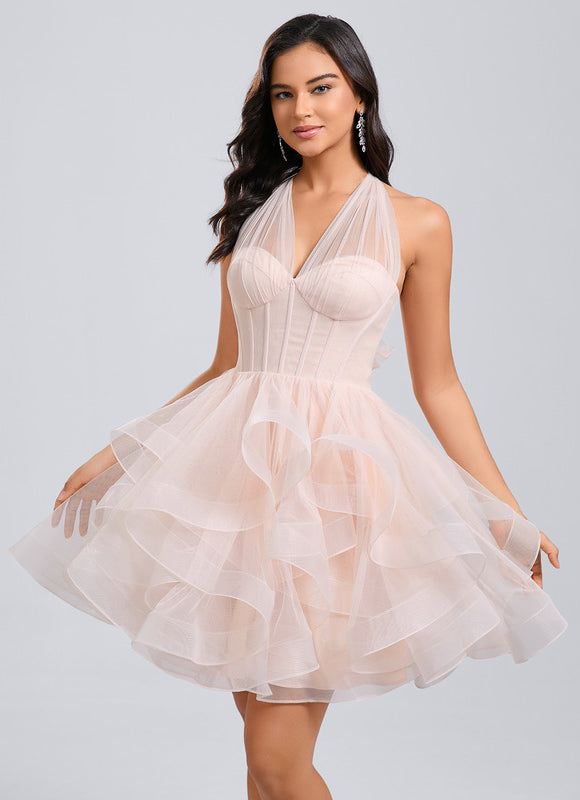 Robe Courte Tulle Asymétrique Rose - gallery 4