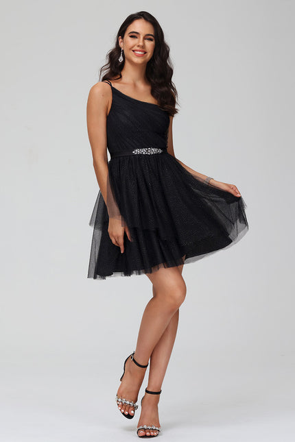 Robe Courte De Bal Asymétrique Scintillante - gallery 4