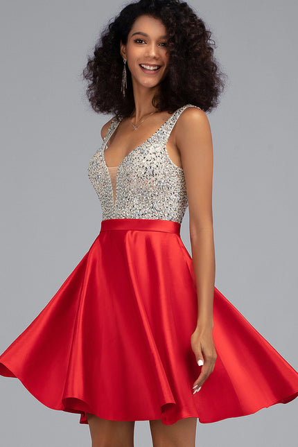 Robe Courte Satinée Rouge Brillante