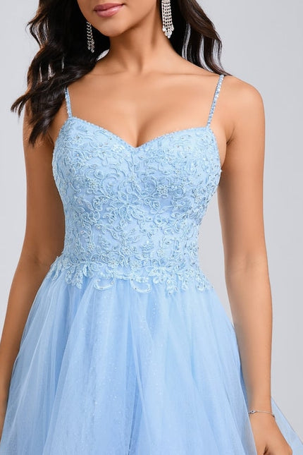 Robe Courte De Bal En Tulle Bleu - gallery 5