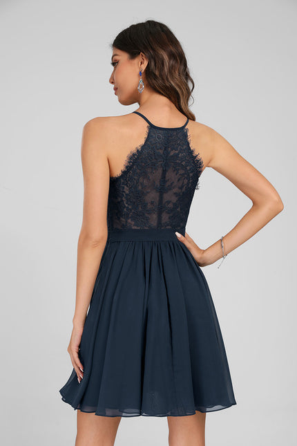 Robe Courte Mousseline Marine - gallery 5