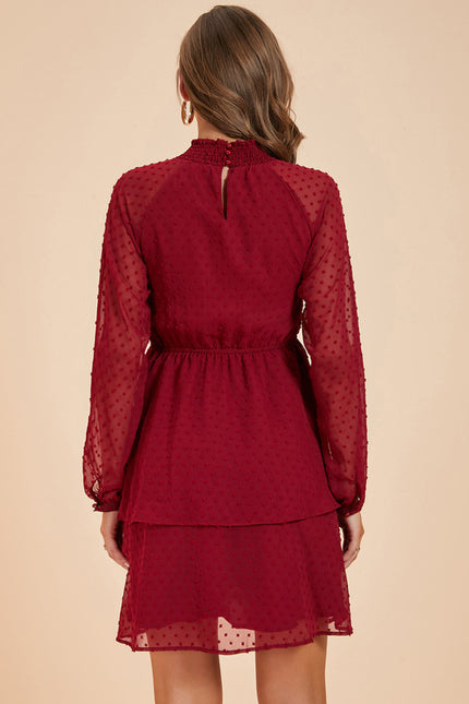 Robe Courte Volants Bordeaux - gallery 1