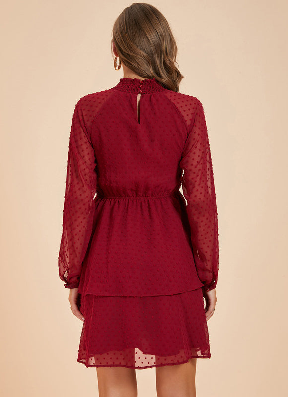 Robe Courte Volants Bordeaux - gallery 1