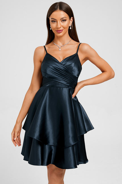 Robe Courte Satin Bleu Vif