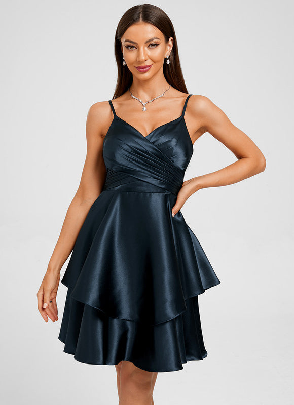 Robe Courte Satin Bleu Vif