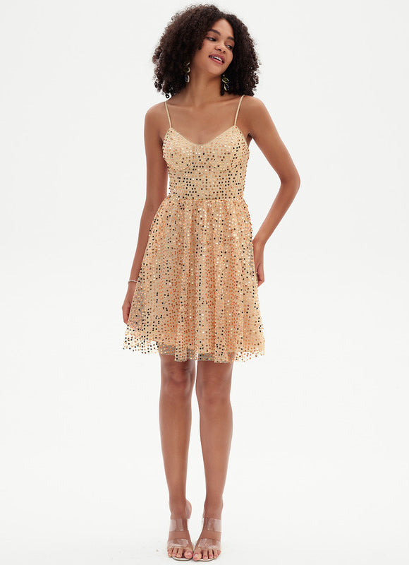 Robe Courte Scintillante Marine - gallery 2