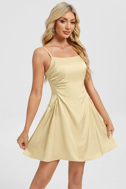 Robe Courte Satinée Jaune Pâle - gallery 4