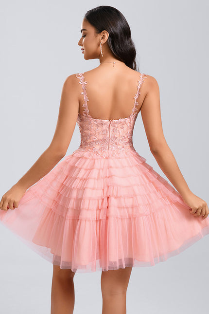 Robe Courte Tulle Rose Volants - gallery 5