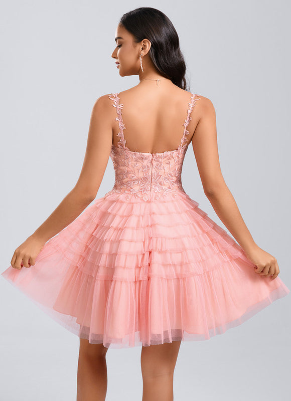 Robe Courte Tulle Rose Volants - gallery 5