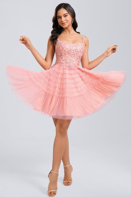 Robe Courte Tulle Rose Volants - gallery 3