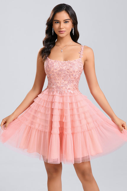 Robe Courte Tulle Rose Volants