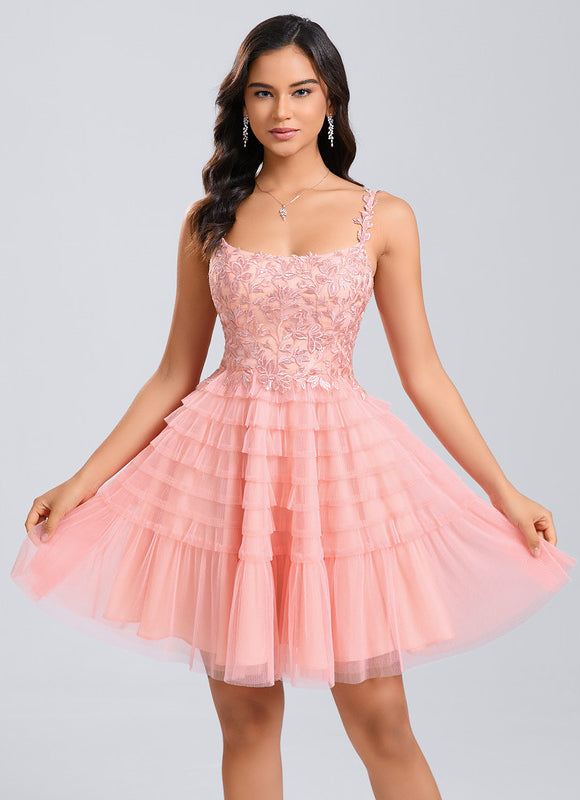 Robe Courte Tulle Rose Volants