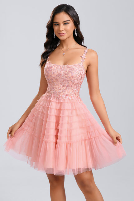 Robe Courte Tulle Rose Volants - gallery 1