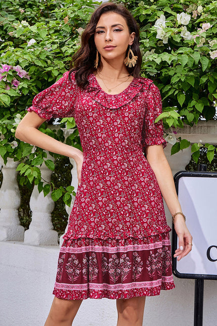 Robe Courte Bordeaux À Motifs - gallery 4
