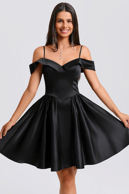 Robe Courte Satin Noire - gallery 2