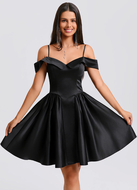 Robe Courte Satin Noire - gallery 2